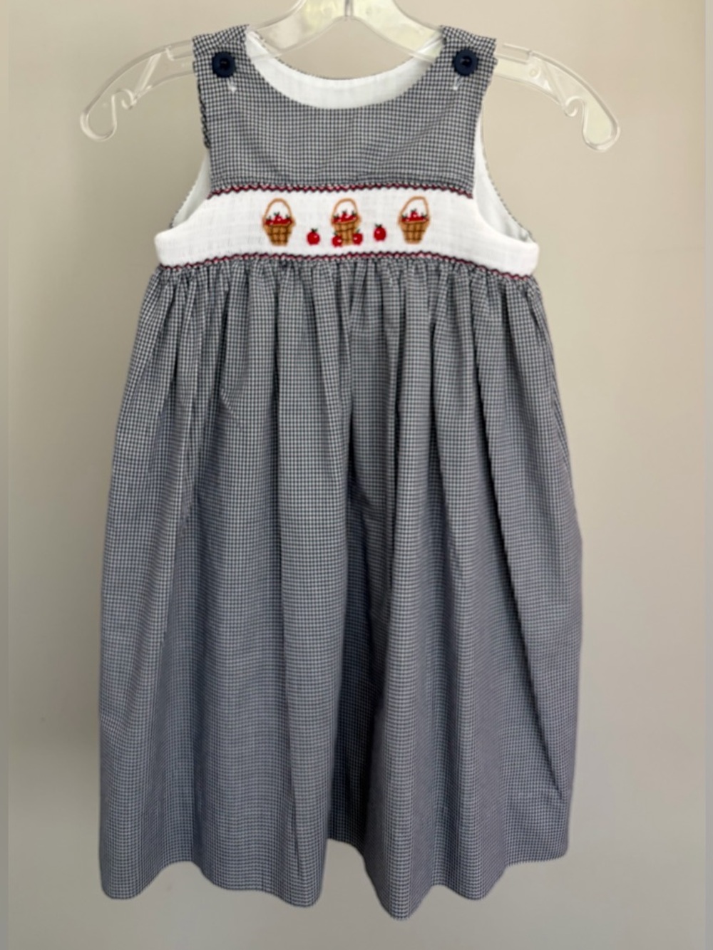 Kelly's Kids Navy and White Gingham Smocked Dress Size Small (5-6)